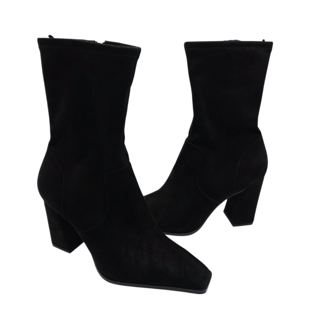 H&M Suede Blocked-Heeled Square Toe Sock Boots Size 9